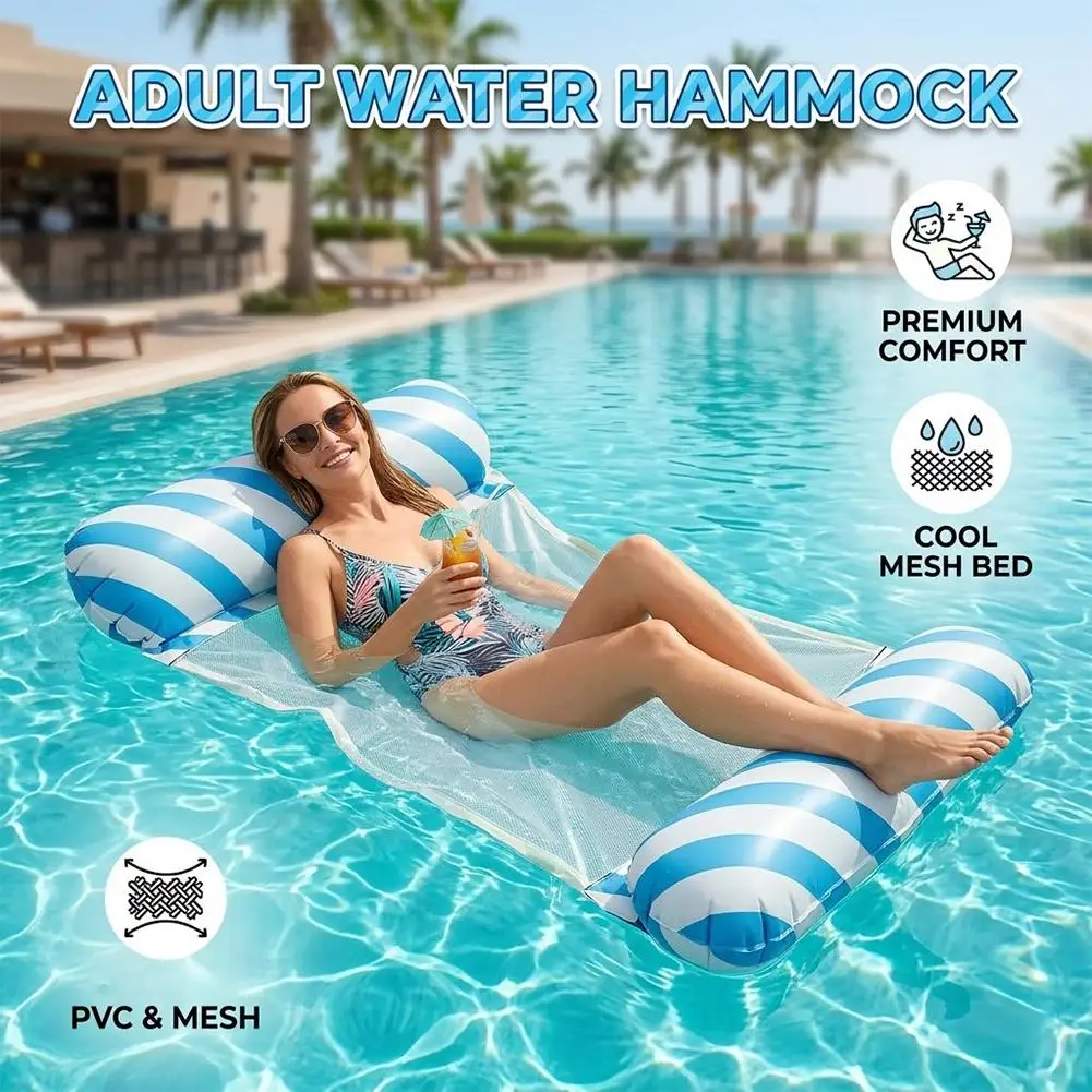 Foldable Inflatable Water Hammock Floating Lounge Chair Pool Float With Soft Mesh Base For Summer Vacation Party