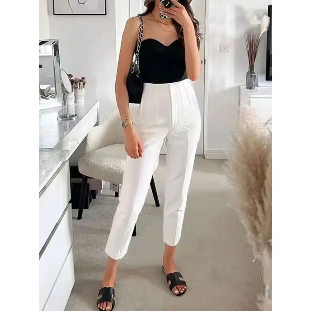 

Женские повседневные брюки с высокой талией, базовые, укороченные, из ПВХ-материала, для женщин среднего возраста, подходят для зимнего сезона