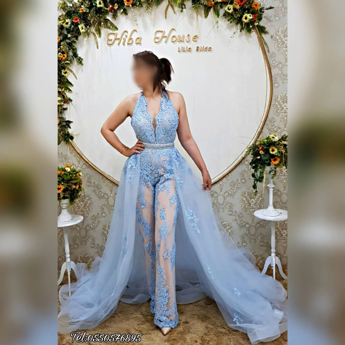 Karakou-Robes de Rhen dentelle bleu ciel, combinaison avec poignées, train amovible, tenue préliminaire, manteau Caftanalgerien, robe de soirée, pantalon, 2022