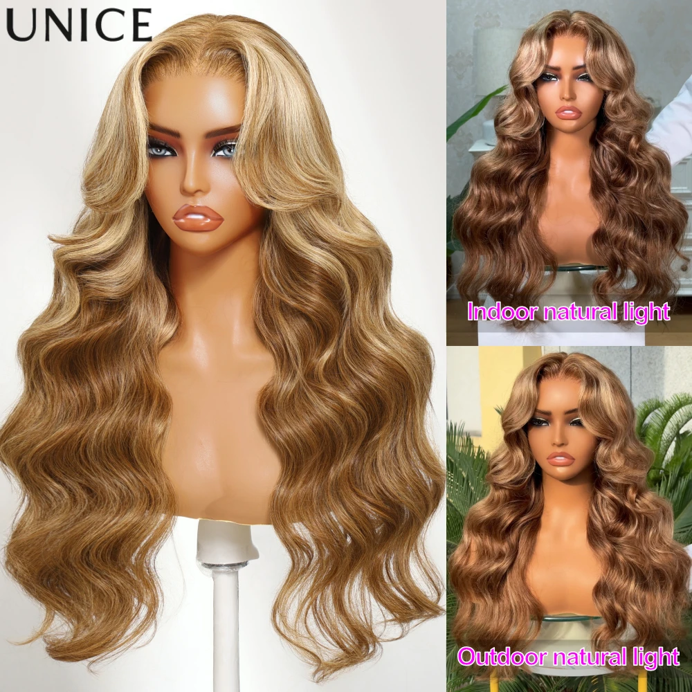 UNice Bye-Bye Knots Wig Pre Cut Pre Bleached 7x5 Lace Closure Wig Human Hair Honey Blonde Body Wave Glueless Wig With Drawstring