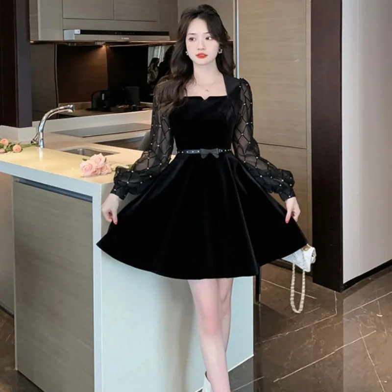 Splicing Dresses for Women on Sales Party Clothes Sale Clearance Elegant Chic Thic Pretty Evening Prom Woman Long Sleeve Dress