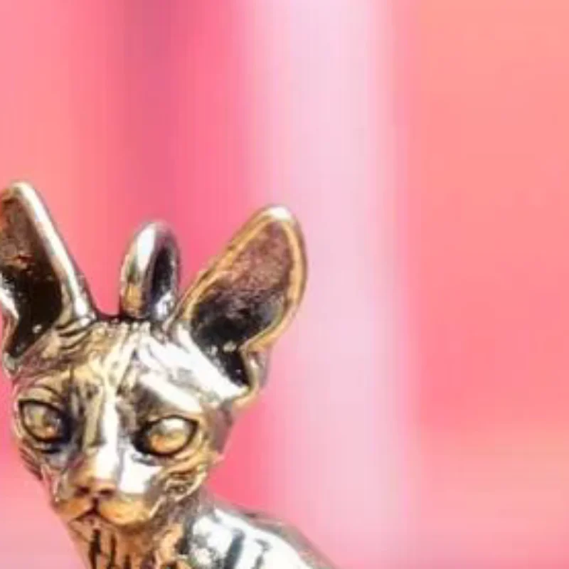 Solid Brass Hairless Cat Small Statue Desktop Ornaments Vintage Animal Figurines Model Lucky Home Decorations Crafts Accessories