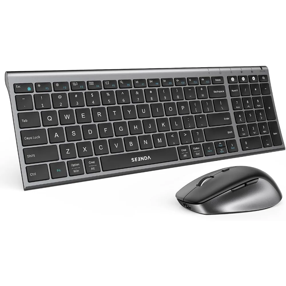 Wireless Bluetooth Keyboard Mouse Combo, Rechargeable Silent Compact Slim, Multi-Device Connectivity for PC Laptop Tablet