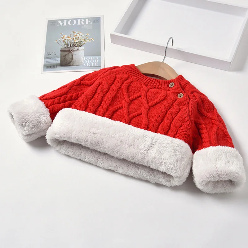 Autumn Winter Kids Sweater Baby Girls Boys Plush Thicken Warm Knitted Pullover Sweater Baby Girls Boys Sweater Children Clothing