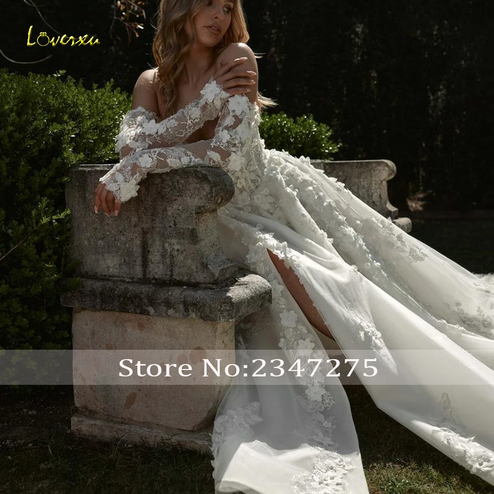 Loverxu A-lijn Delicate Trouwjurken Strapless Uit De Schouder Vestido De Novia Kant 3D Bloemen Custom Made Bruidsjurk