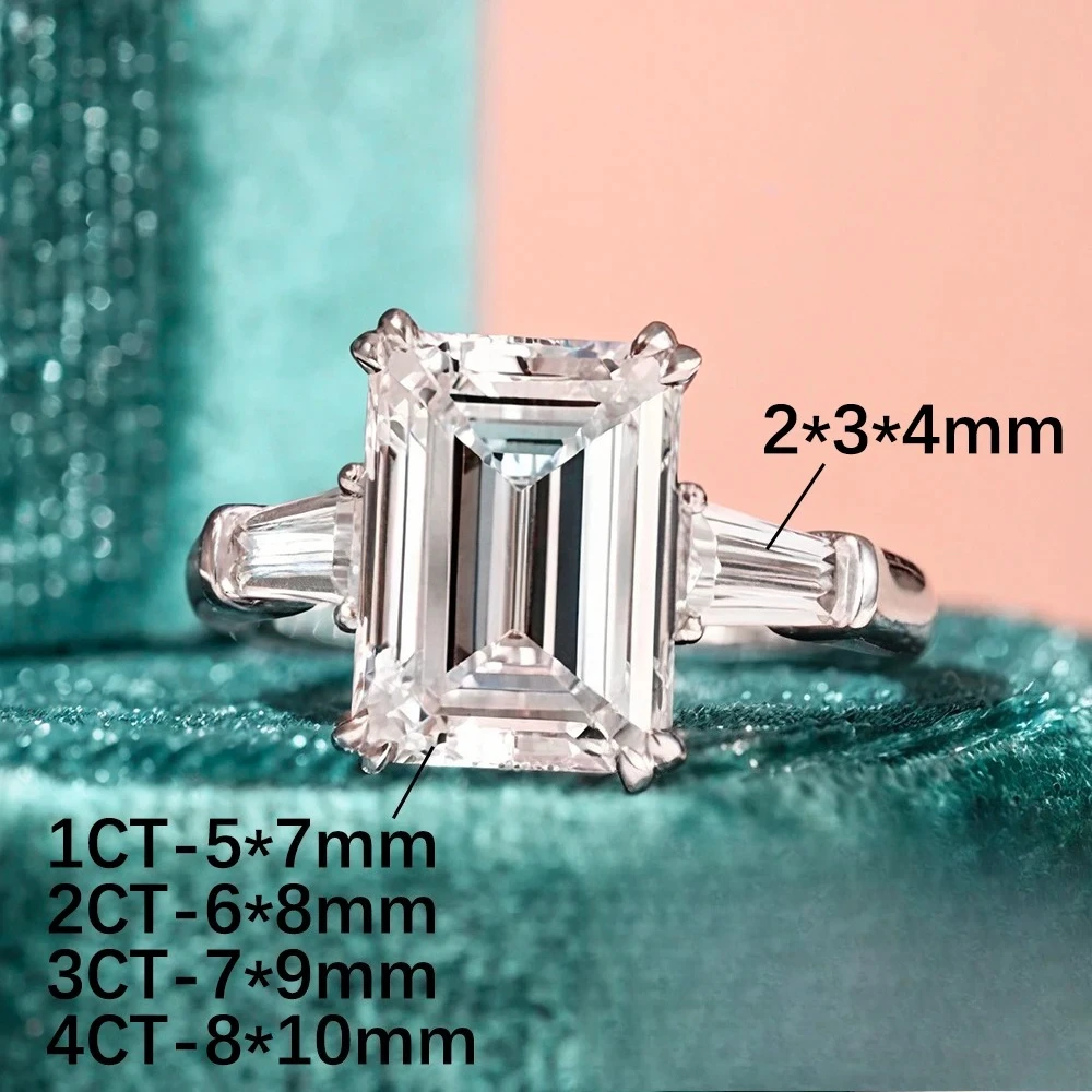 BXINY Three-Stone Moissanite Ring S925 Silver 3