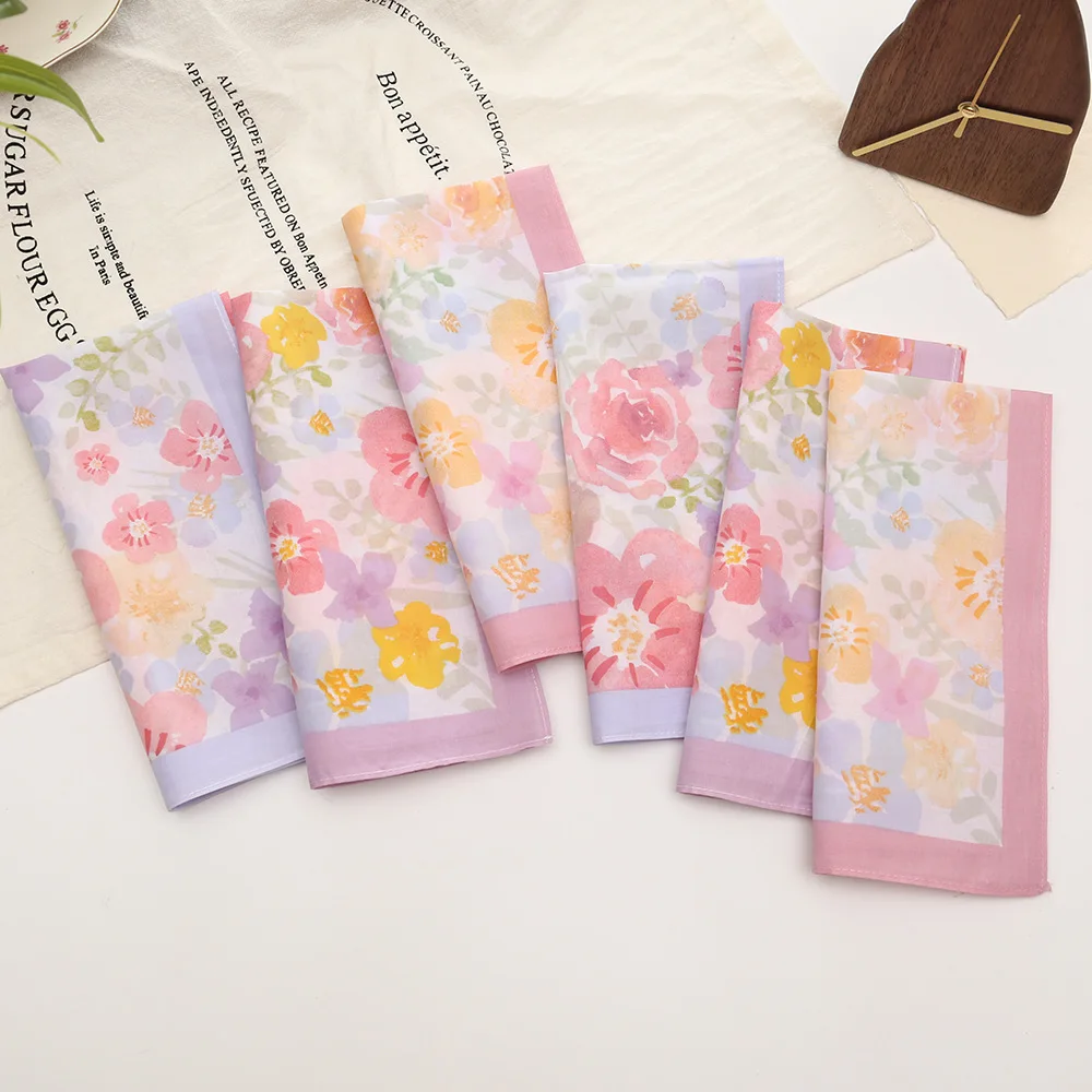 43cm Ladies Vintage 100% Cotton Printed Handkerchief Thin Absorbent Sweat Wipe Floral Square Hanky