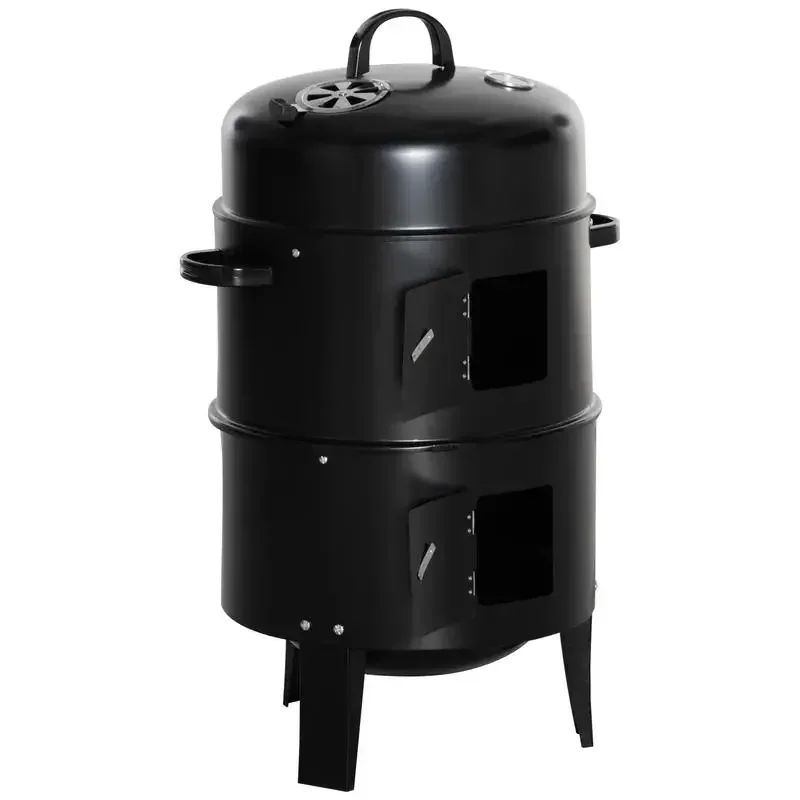 

Outsunny 3-in-1 Vertical Charcoal BBQ Smoker Grill with 2 Cooking Areas and Thermometer