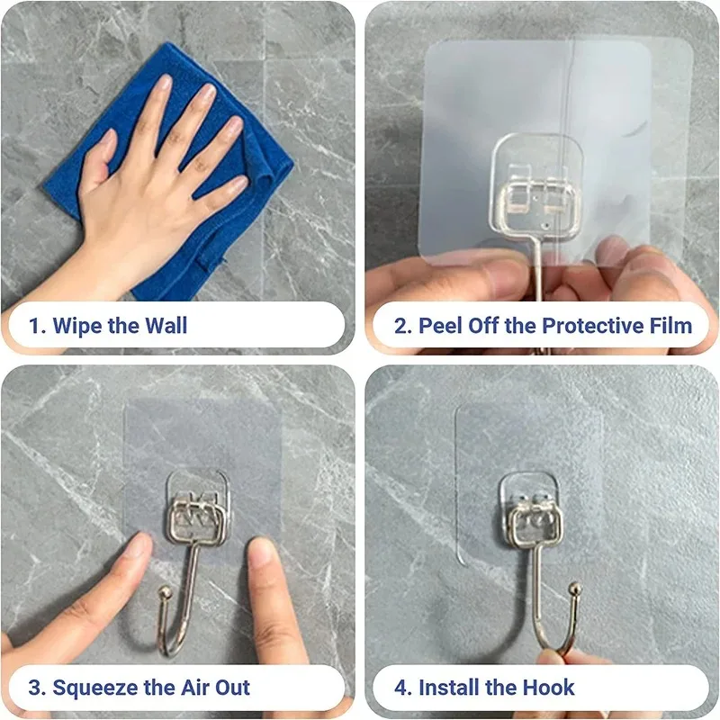 5/10Pcs Large Hooks Heavy Duty 22 lbs Waterproof Adhesive Wall Hooks Nail-Free Transparent Waterproof Hooks for Kitchen Bathroom