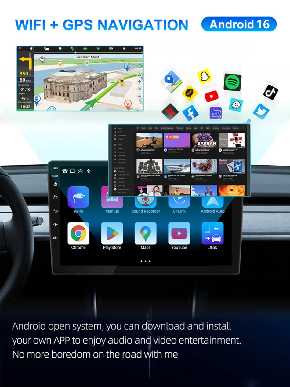 Wireless Carplay 2din Android 16 Car Radio Multimedia Video Player Universal 9/10 inch AutoRadio GPS Navigation 4G WiFi DVD