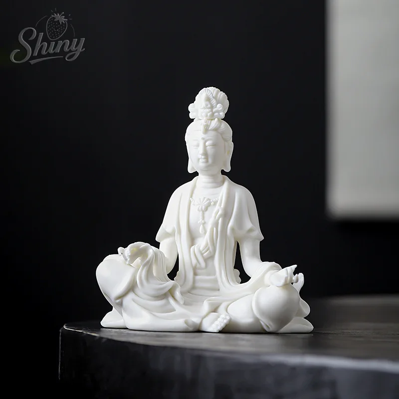 

White Porcelain Guanyin Buddha Statue Zen Car Ornaments Zen Home Living Room Office Housewarming Opening Gift Crafts