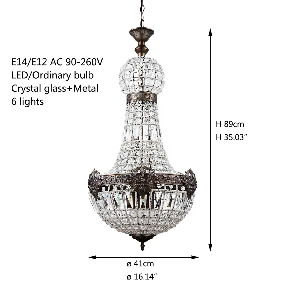 Europe Retro Vintage Charming Royal Empire Style Big Led Crystal Modern Chandelier Lamp Lustres Lights E14 For Hotel Living Room