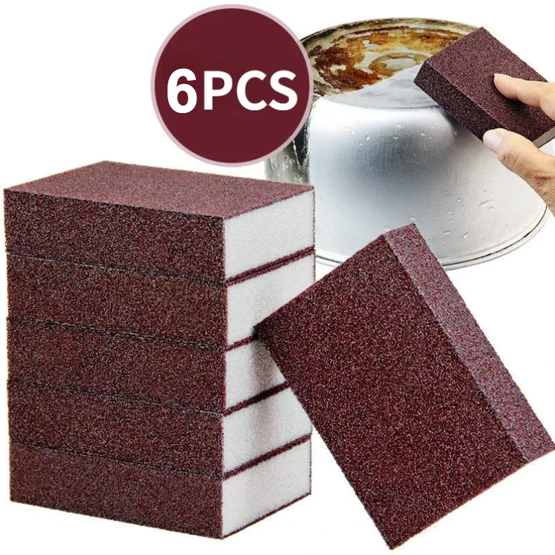 3/6Pcs Magic Sponge Eraser Carborundum Removing Rust Cleaning Brush Descaling Clean Rub for Cooktop Pot Kitchen Sponge