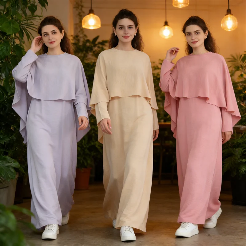 

Комплект из 2-х предметов: Женская джеллаба и абайя, платье-накидка для вечеринок, мусульманские платья, арабская роба, марокканский дубайский кафтан, платья-кафтаны, джалабия, Рамадан