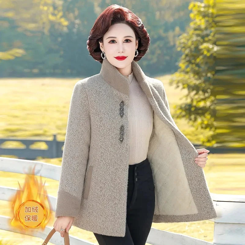 Middle-Aged Mother Autumn Winter Jacket Imitation mink fur Woolen Coat Short Large Size 6XL New Female High End Wool Outwear