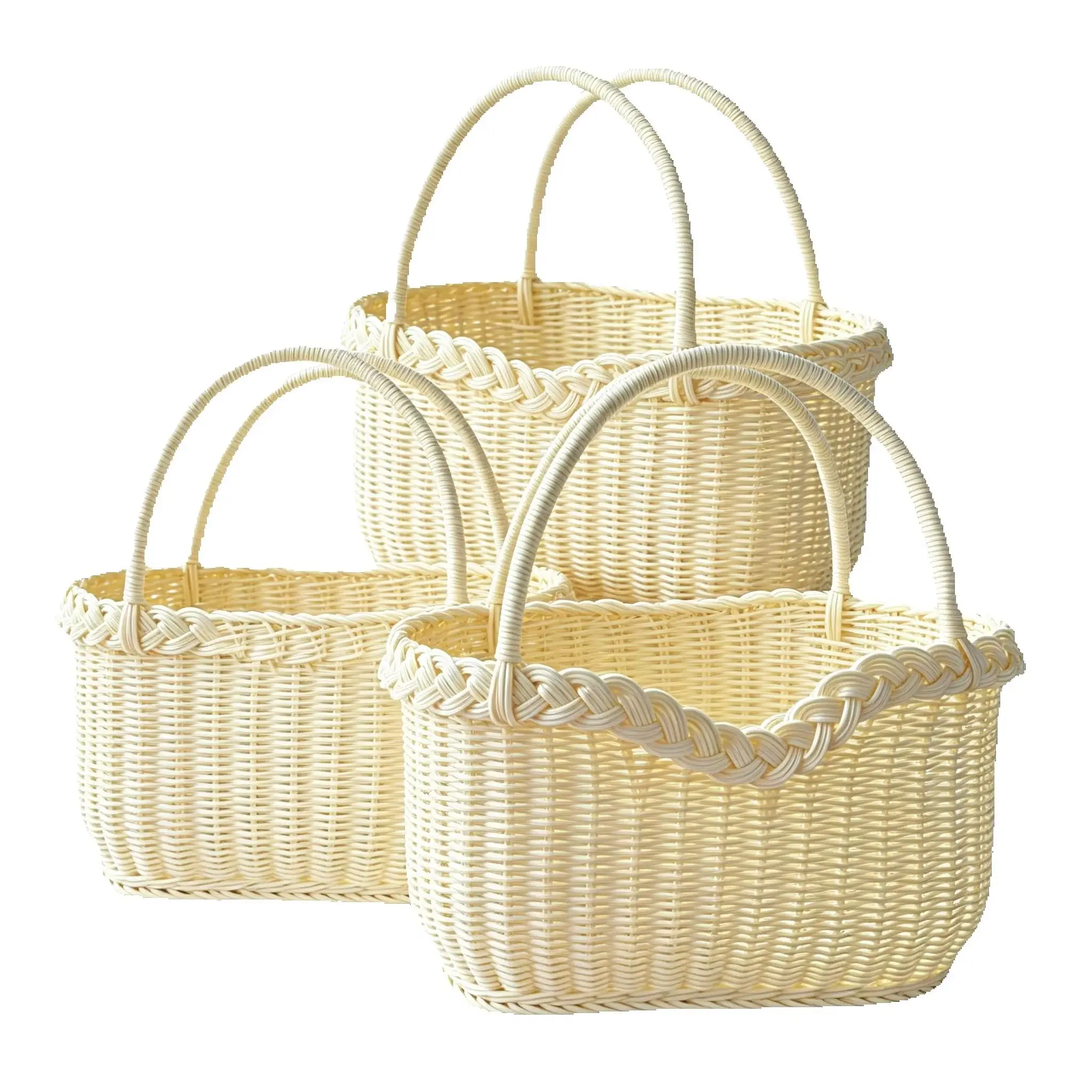 Rattan Style Shopping Basket Woven Tote Double Reinforced Handles For Grocery Picnic Fruit Vegetable Kitchen Storage Organizer view 3