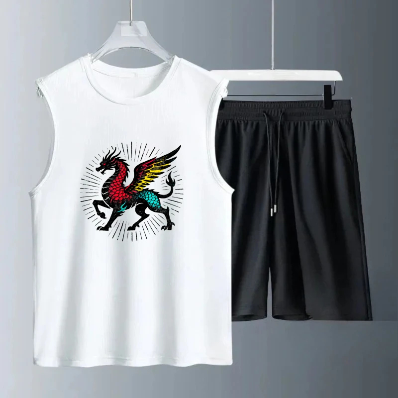 

Men's Tank top Sets Short Sleeve+ Shorts Fashion training suit set men Breathable Suit for man sweat suit Summe Polyester