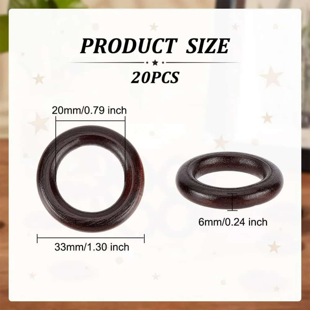 20 Pcs Natural Wood Rings 1.3 inch Natural Wood Mini Rings Solid Wooden Ring Circles Wooden Hoop Ring for DIY Crafts Jewelry