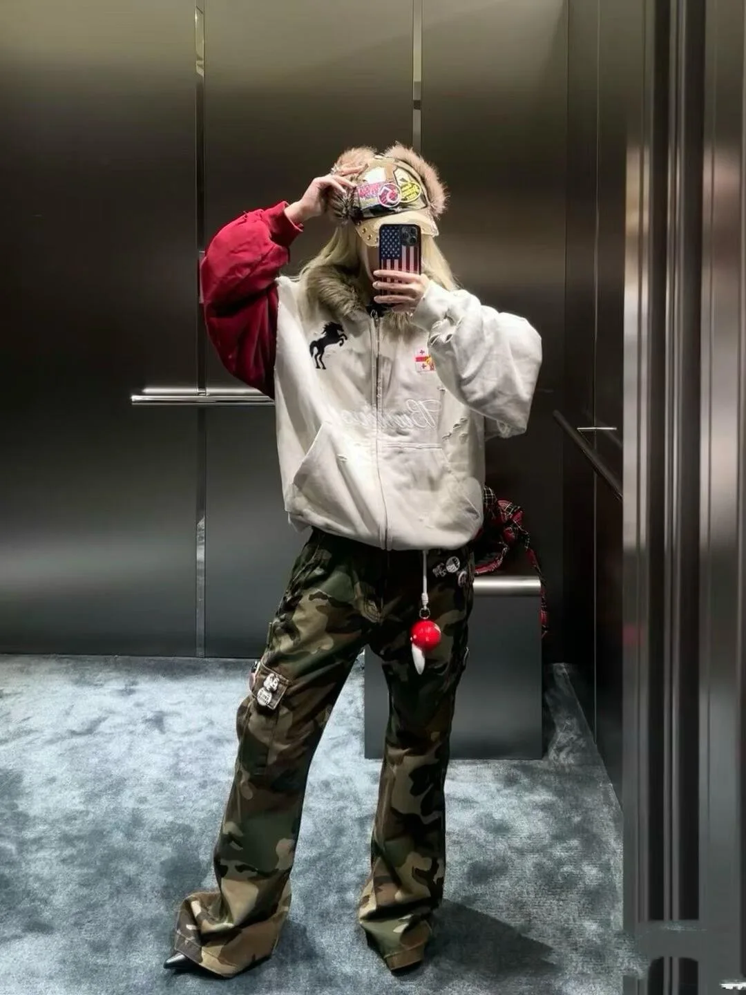 

Waed out Thiened Hoodie Jaet with Fur Collar Double Layered Comfortable Casual Wear Resistant Warm Faionable for Youth