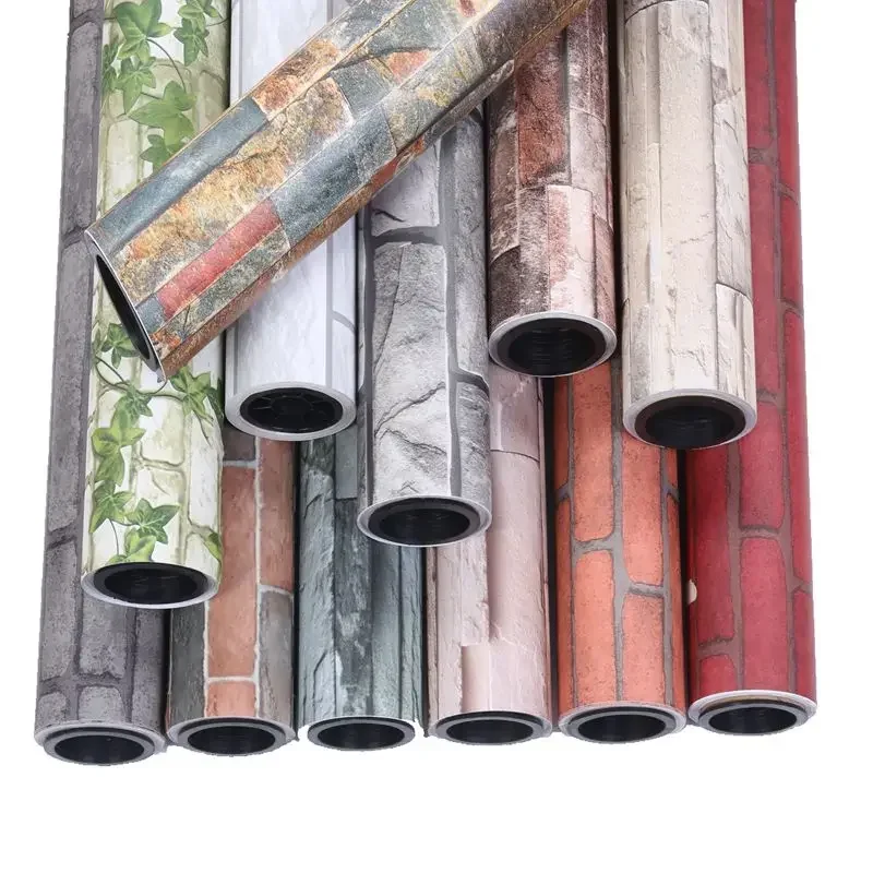 Chinese retro thick imitation brick wallpaper red brick blue brick PVC waterproof wall papers self-adhesive living room TV back