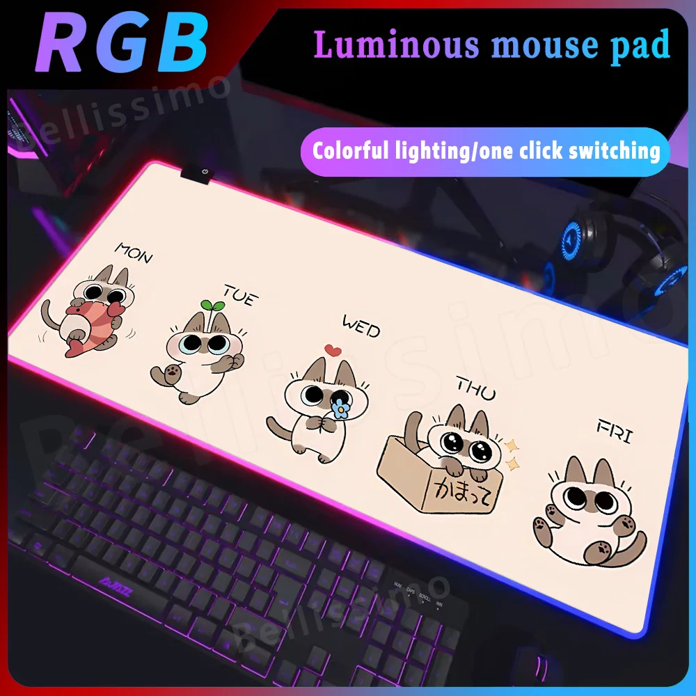 

Rgb Cute Cat Mousepad Large Office XXL Computer Desk Mat Table Keyboard Big Mouse Pad Laptop Cushion Non-slip Deskpad Home Decor