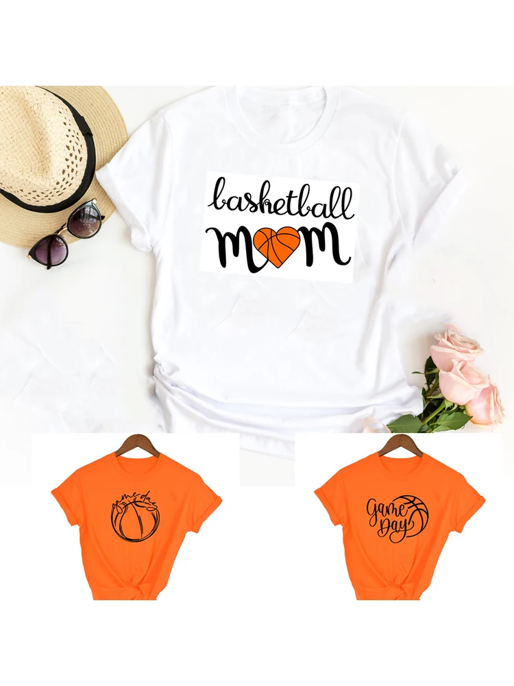 Basketball Mom Game Day Sports Mom Shirt Women Tshirt Team Clothes Casual White Orange Shirts Tops Japanese Graphic Mother Tees