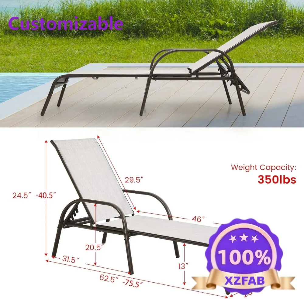 Factory Direct 2026 2 Patio Lounge Chair, Outdoor Chaise with 5 Adjustable Backrest, Steel Frame, Recliner for Pool