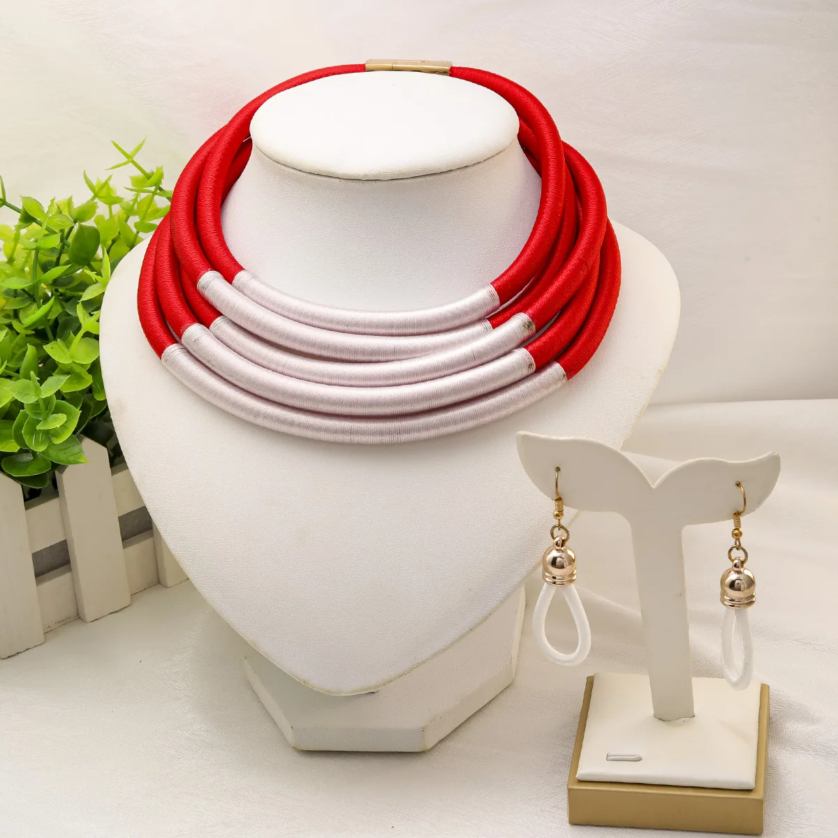 Liffly African Choker Necklace Jewelry Sets Fashion Earrings for Women Bohemia Bracelet Statement Jewellery Magnetism Button