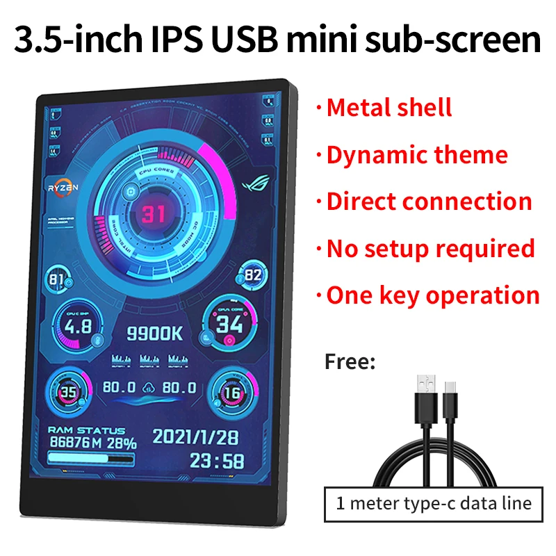 3.5 Inch IPS Type-C Secondary Screen Mini Computer Secondary Screen CPU GPU RAM HDD Monitor USB Display No Use AIDA64