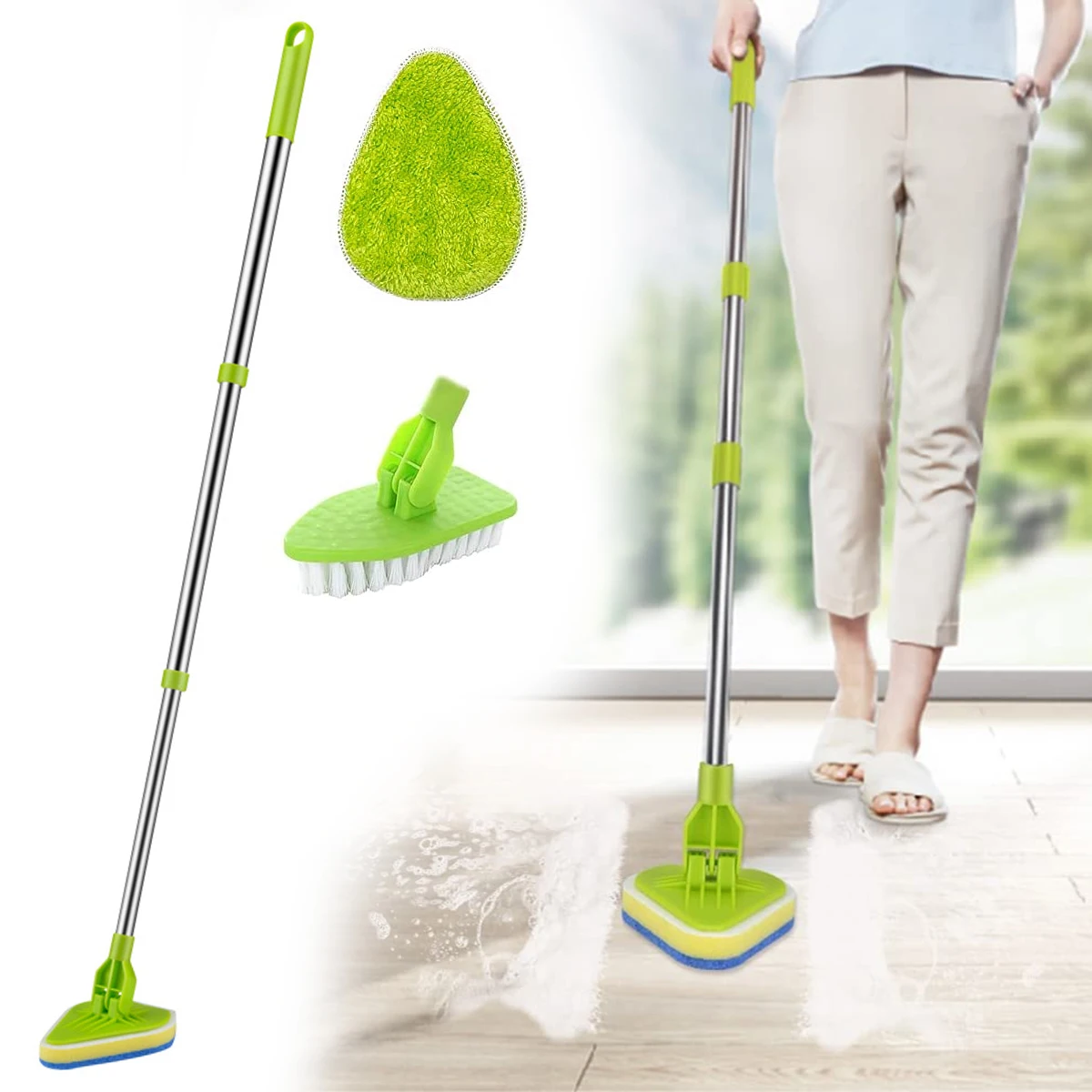 Scrub Cleaning Brush 3in1 Shower Cleaning Brush Tub Tile Scrubber Brush Extendable 180° Rotatable Bathroom Triangle Cleaning Mop