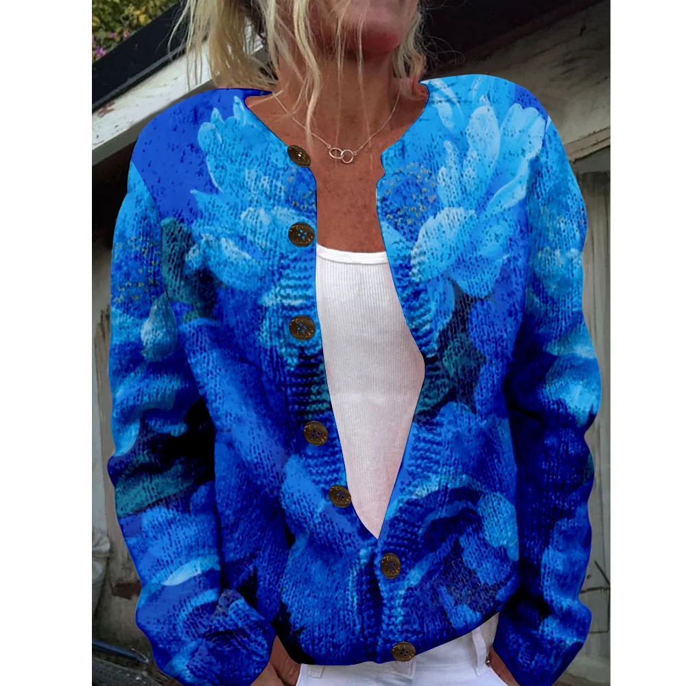 

Autumn Winter Knitted blue Cardigan Casual Sweater Streetwear Women Sweaters Knit Top Cool Jumpers Fashion