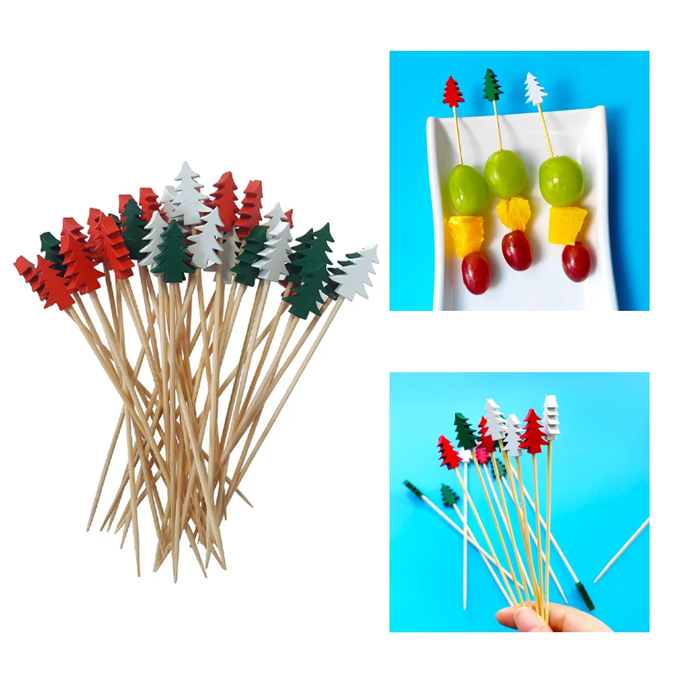 50/100 teile/satz Bambus Cocktail Zahnstocher Einweg Bambus Sticks Weihnachten Baum Cocktail Picks für Party Vorspeise Liefert