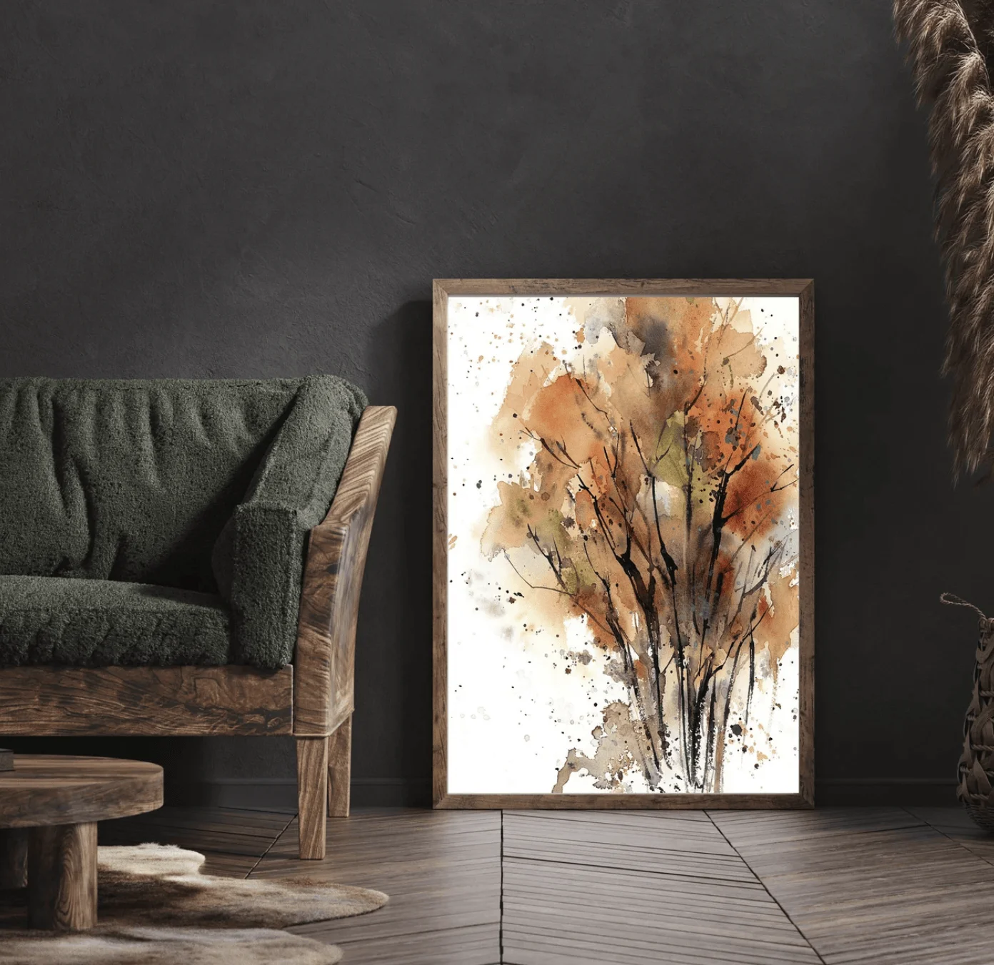 Watercolor Autumn Tree Wall Art Canvas Prints, Abstract Posters, Warm Earth Tone Decor for Living Room Bedroom Decor