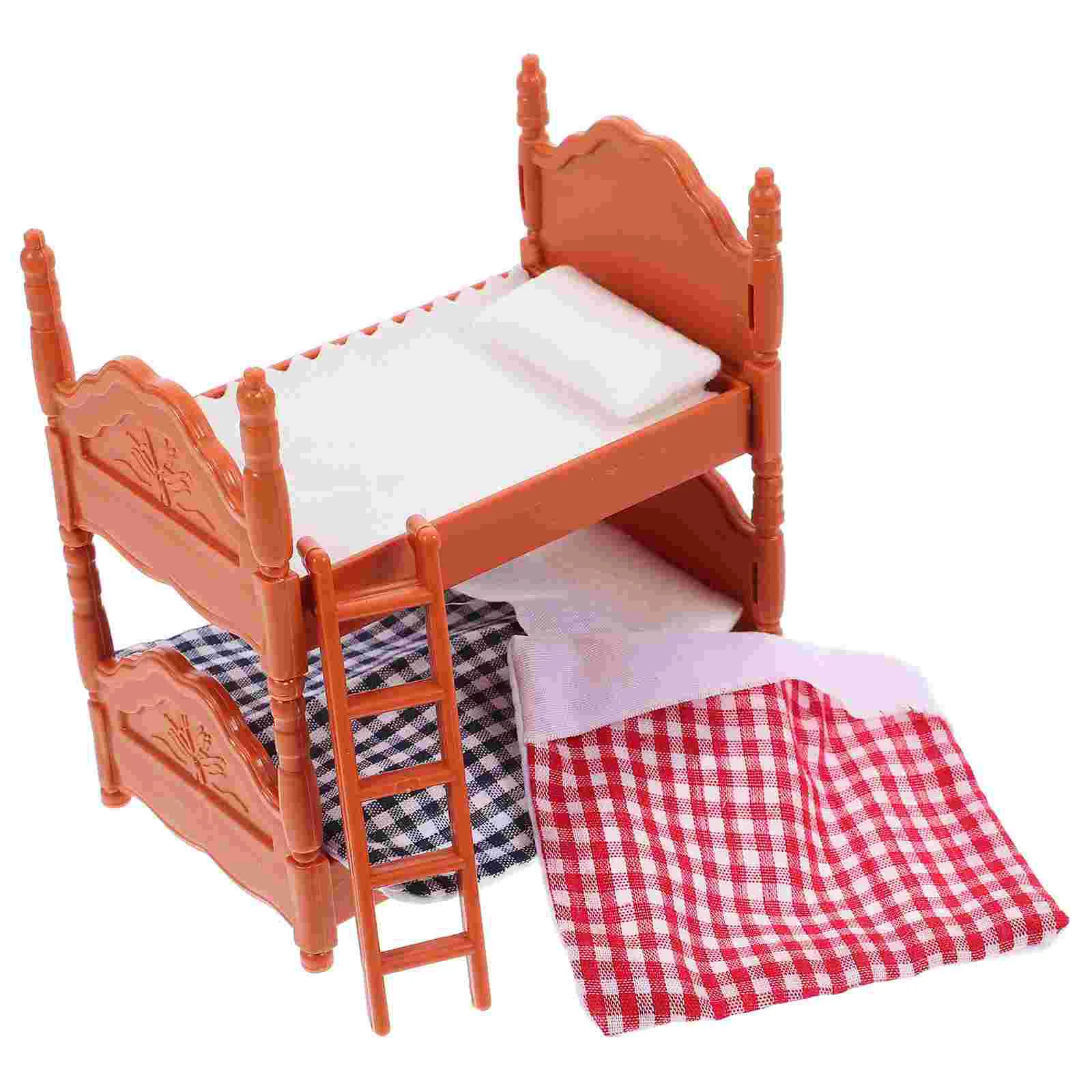 Cama simulação móveis brinquedos do bebê mini quarto casa beliche pvc duplo