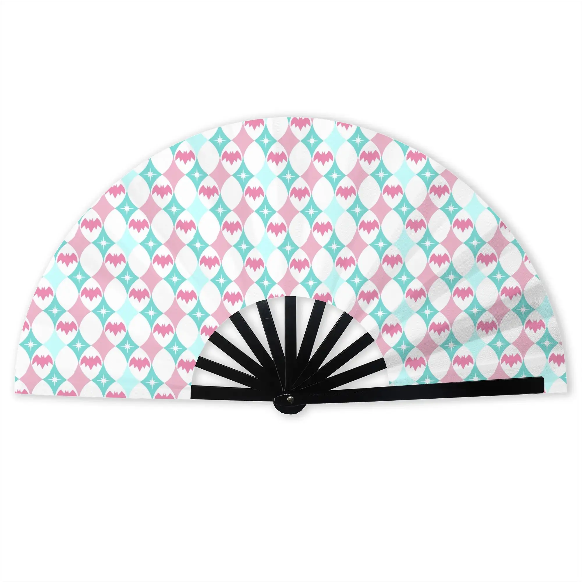 Harlequin Bats Pink Turquoise Small Portable Pocket Fan Outdoor  Cute Animal  Folding Fan Chinese Dance Cooling Handheld Fans