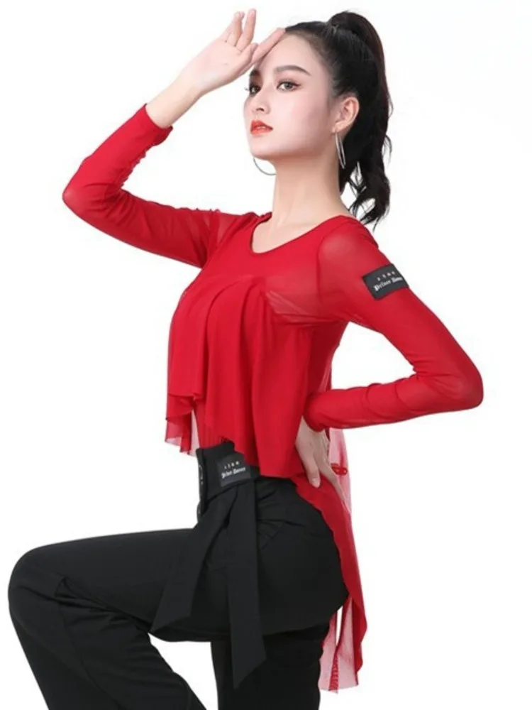 Mesh Ballroom Modern Dance Ballet Clothes Classical Costume Elegant Street Belly Party Tops Events Practice Ruffle Wear Jazz