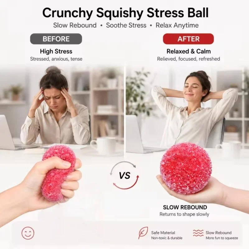 NEW Sensory Stress Reliever Reusable Slushie Squeeze Ball With Crunchy Crackling Noise Creative Moldable Fidget Putty For adult