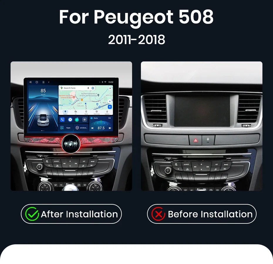 Junsun 11,5' QLED 2K Kabelloses CarPlay Android Auto Autoradio für Peugeot 508 508SW 2011 2012-2018 Smartes Intelligentes System IPS Touchscreen Stereo-Videoplayer 2 Din Headunit Navigation BT GPS 4G WIFI FM DSP RDS SW – Detail 3