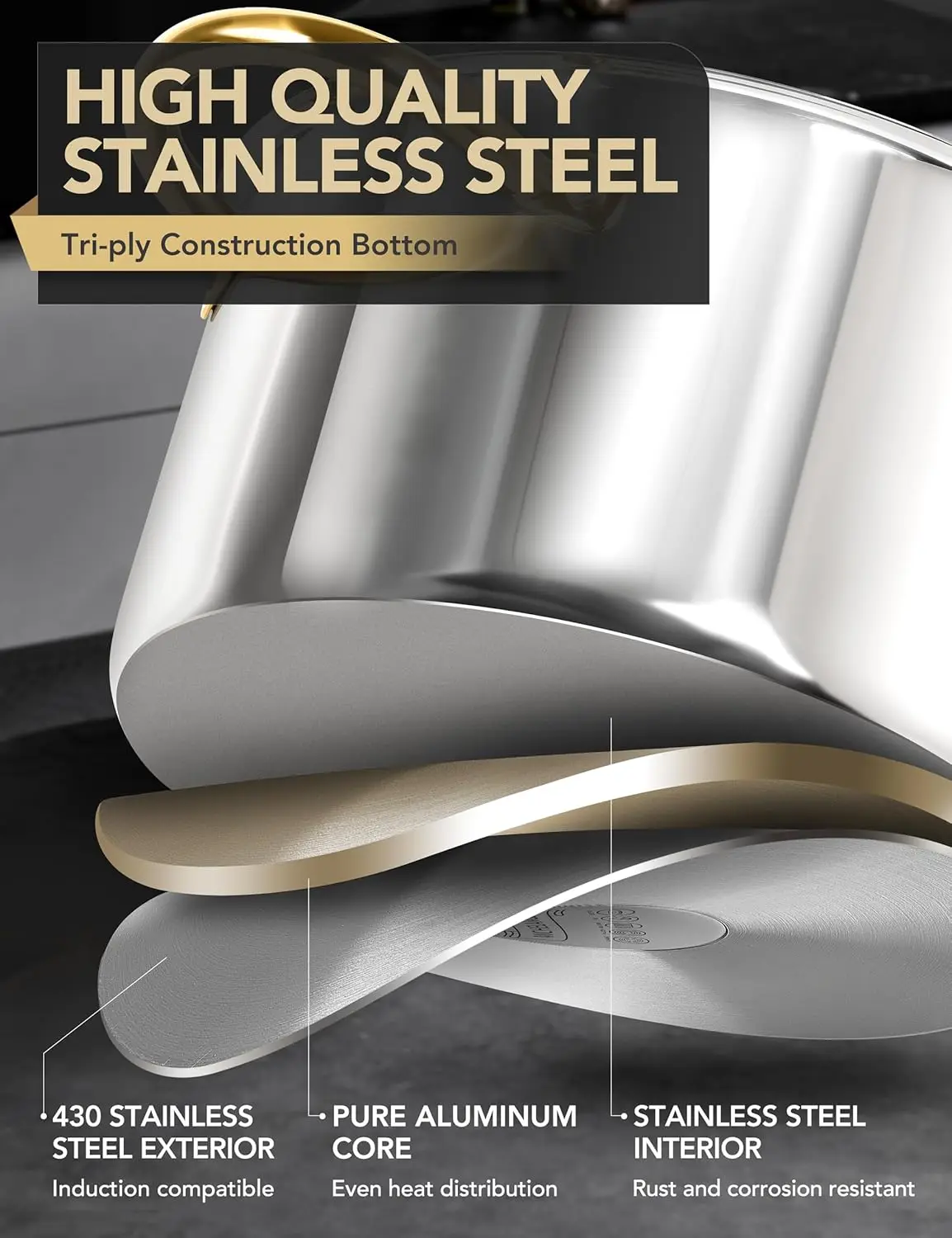 

Stainless Steel Stock Pot - 8 Quart With Lid, Induction Compatible, Riveted Handle, Oven & Dishwasher Safe