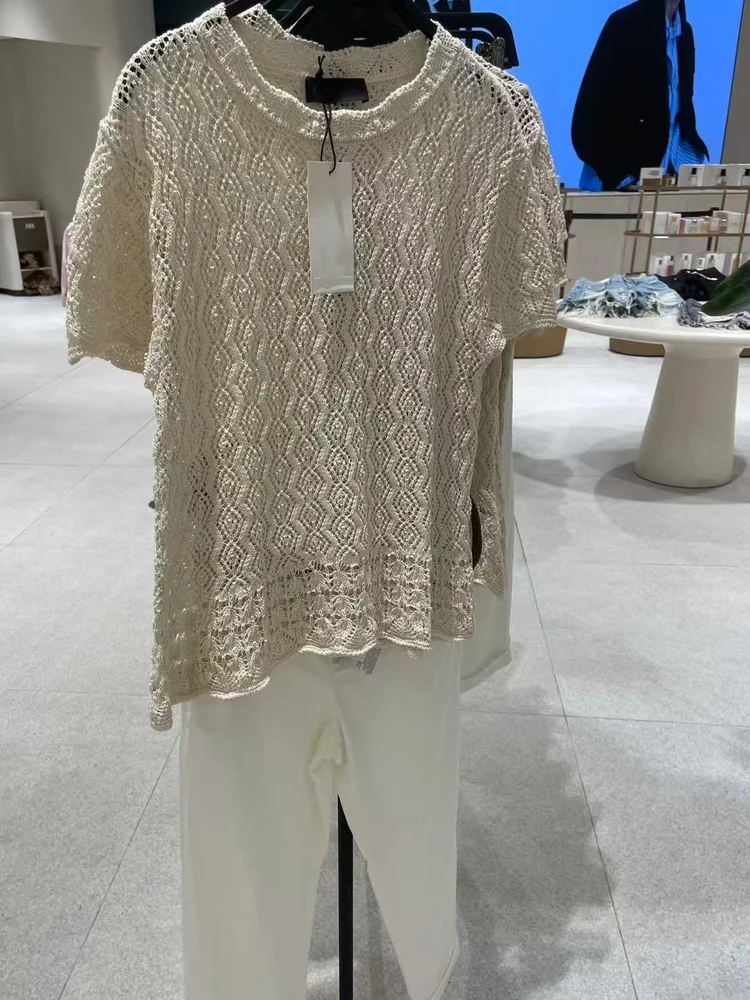 

Женский вязаный топ Sweet Fashion с круглым вырезом и ажурными элементами, новинка осени 2025, повседневный, приталенный, из полиэстера