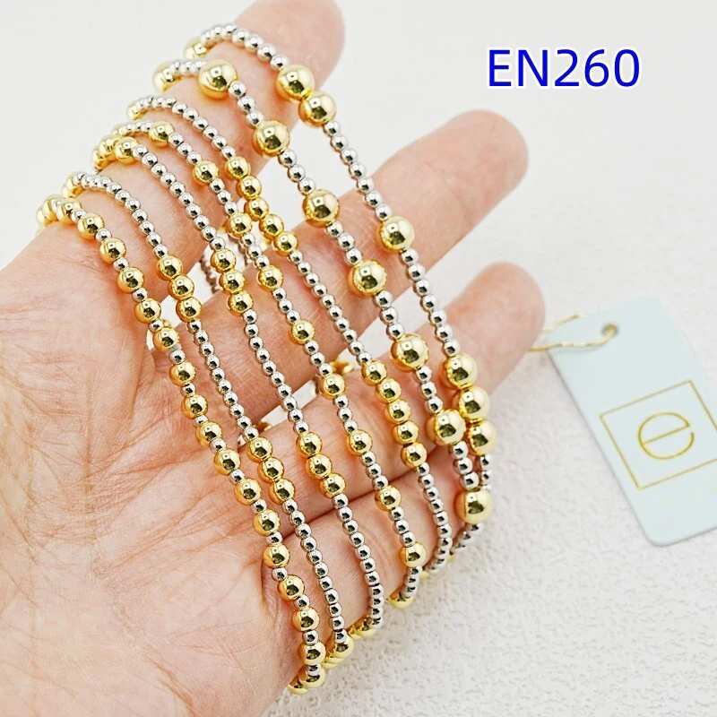

VKVVA 7pcs Gold-plated Mixed Metal Beaded Sliver-plated Bracelet Set for Women, Multi Size Stretch Stackable Bracelets