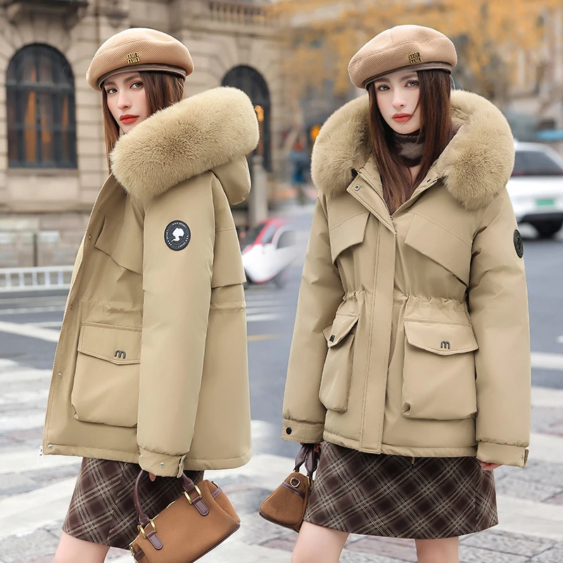 

European American Women Overcome Mountaineering Equipment Down Cotton Padded Jacket Long Loose Thick Warm Coats Winter New Style