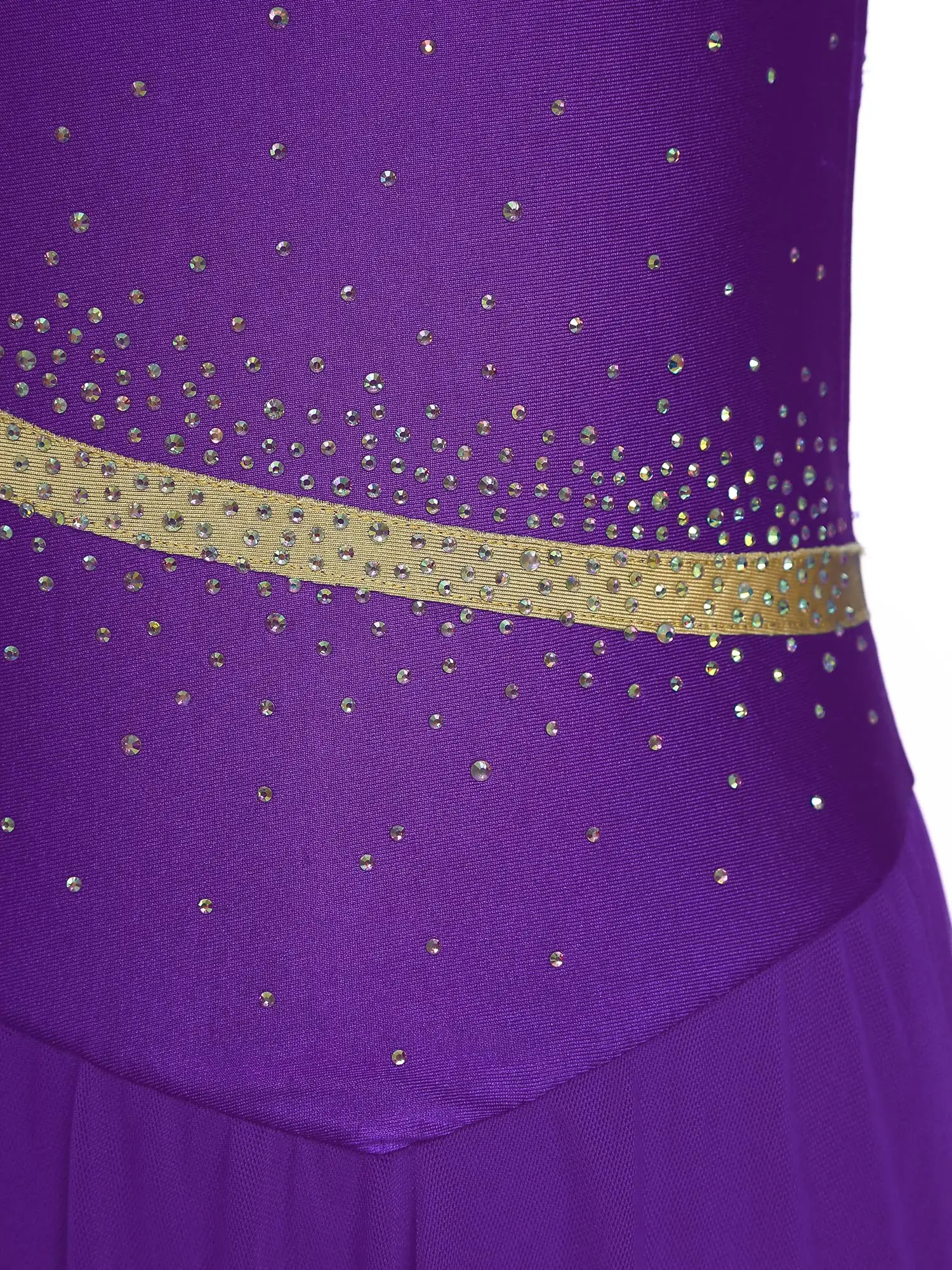 

Womens Gymnastics Leotard Dress Shiny Rhinestones Sheer Mesh Overlay Dance Dress for Lyrical Dance Figure Skating Ballet Dresses