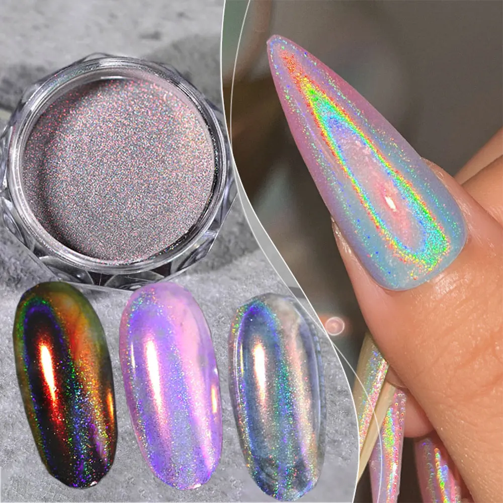 1 jar Laser Rainbow Nail Glitter Powder Ultra Fine Sparkly Holographic Chrome Nail Pigment Rubbing Dust Nail Gel Polish Supplies