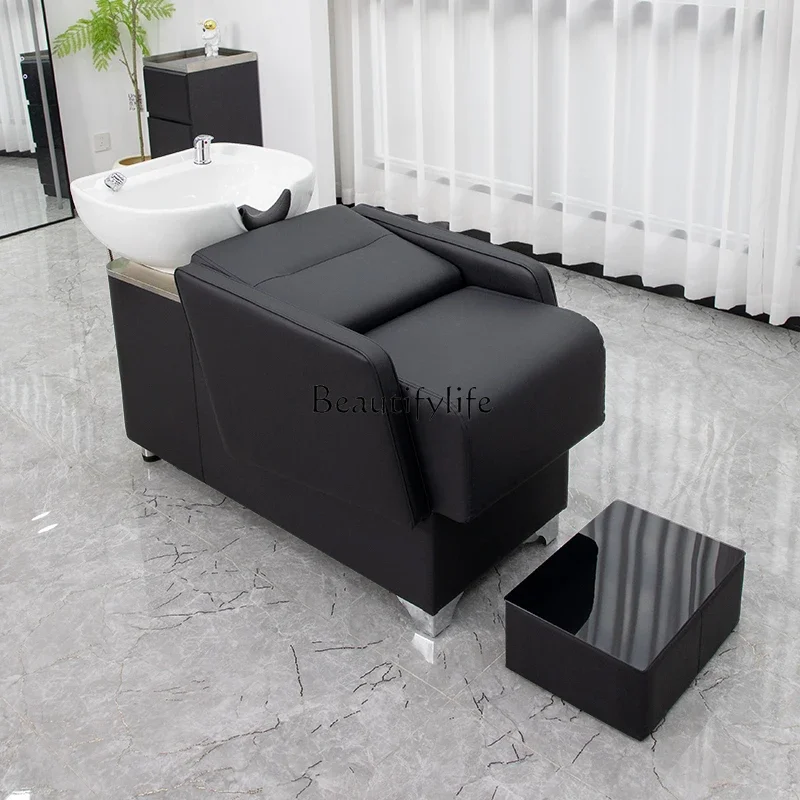 35Hair salon semi-reclining shampoo bed special hair salon barber shop Japanese soft pillow stainless steel