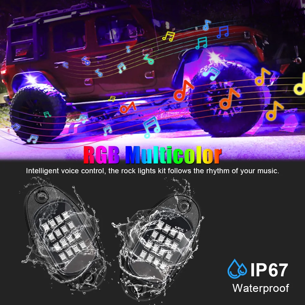 For Jeep Off-Road Truck Boat Undergolw Bluetooth APP Control RGB LED Rock Lights Music Sync Car Chassis Light 4/6/8 In 1