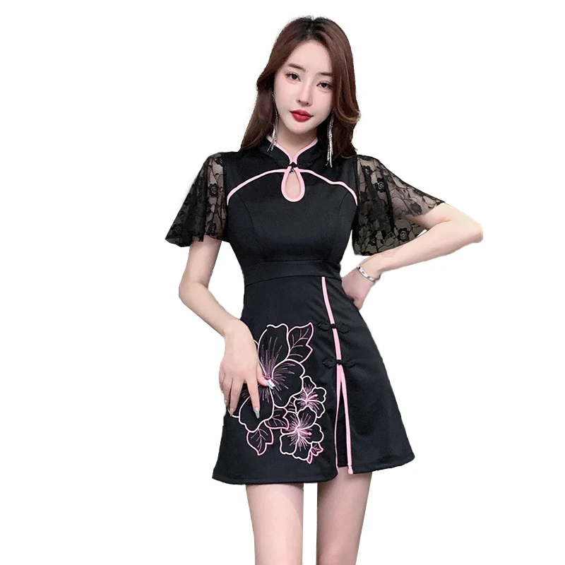 Beauty Uniform  Cheongsam Embroidery Spa Spa Hotel Front Desk Salon  Dress Women Massage  Esthetic  Summer  Beautician Clothing