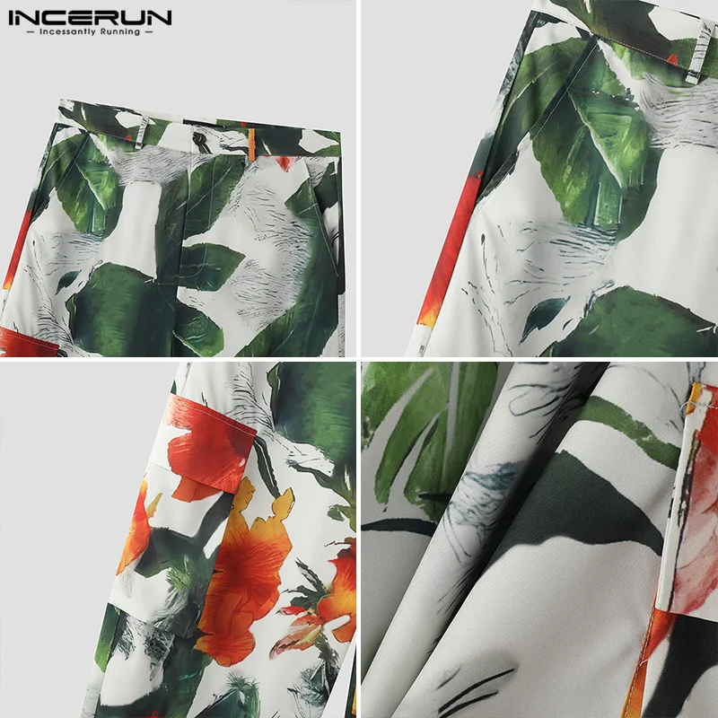 Incerun 2024 koreanischen Stil neue Herren hose lose Blumen blatt druck lange Hosen Mode Persönlichkeit heißen Verkauf Pantalons S-5XL