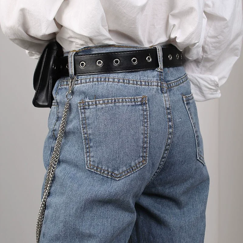 Women's Fashion Black PU Leather Chain Bag Cummerbunds Female Dress Corsets Waistband Belts Decoration Wide Belt TB283