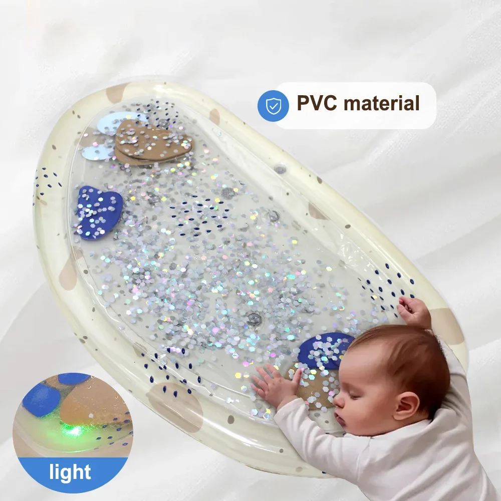 Baby Crawling Water Play Mat Inflatable Patting Mat Toy Summer Baby Development Activity Sensory Game with Music and Light